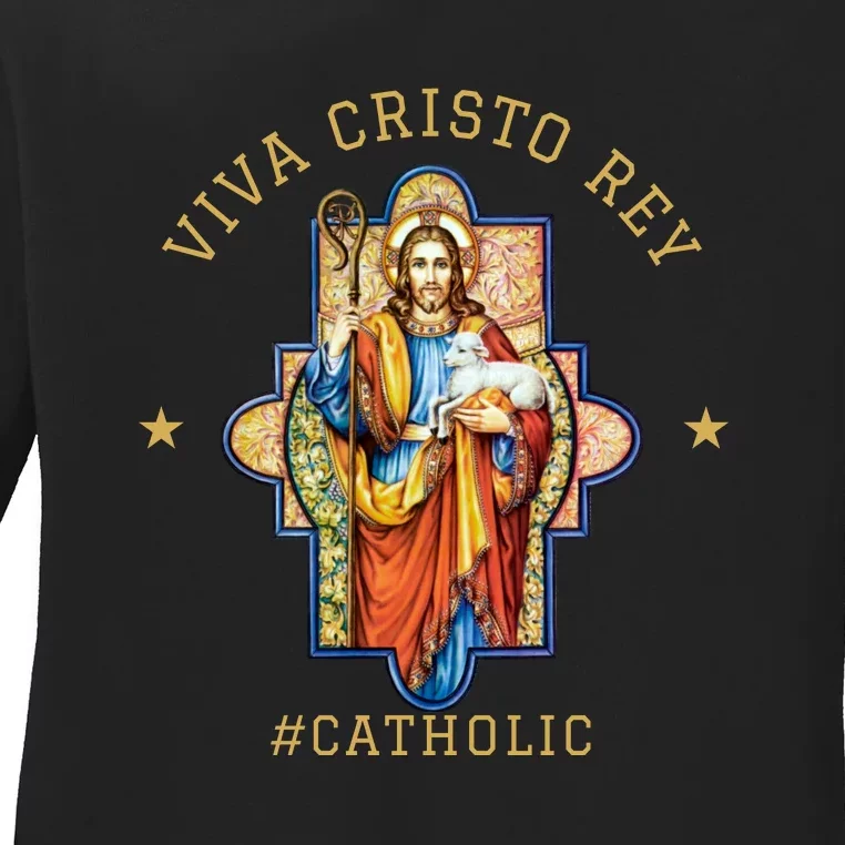 Viva Cristo Rey Roman Catholic Gift Ladies Long Sleeve Shirt