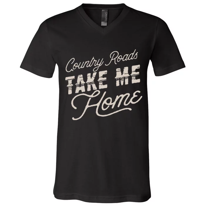 Vintage Country Roads Take Me Home Retro V-Neck T-Shirt