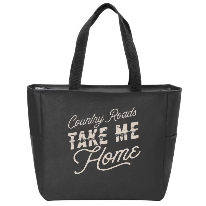 Vintage Country Roads Take Me Home Retro Zip Tote Bag