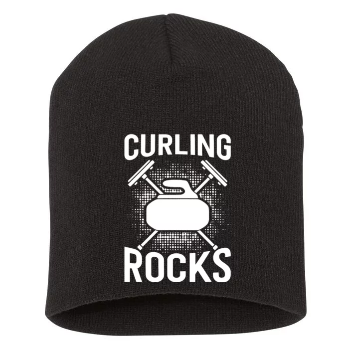 Vintage Curling Rocks Ice Curling Sport Curling Player Short Acrylic Beanie