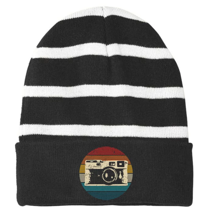 Vintage Camera Retro Photography Photographer Gift Striped Beanie with Solid Band