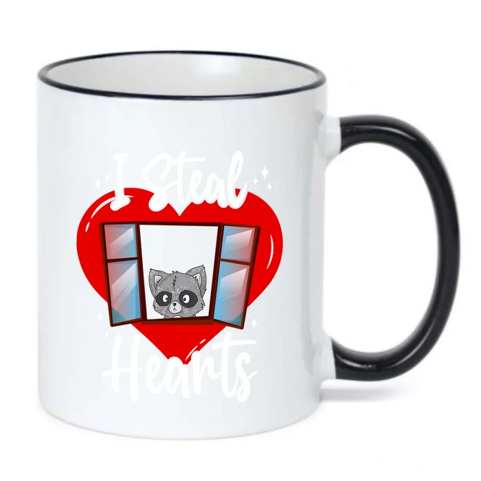 Valentines Cute Raccoon Lovers I Steal Hearts Valentines Day Gift Black Color Changing Mug