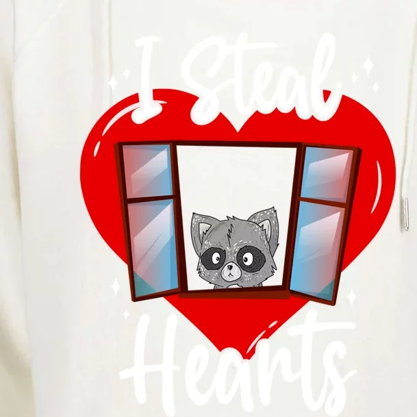 Valentines Cute Raccoon Lovers I Steal Hearts Valentines Day Gift Womens Funnel Neck Pullover Hood