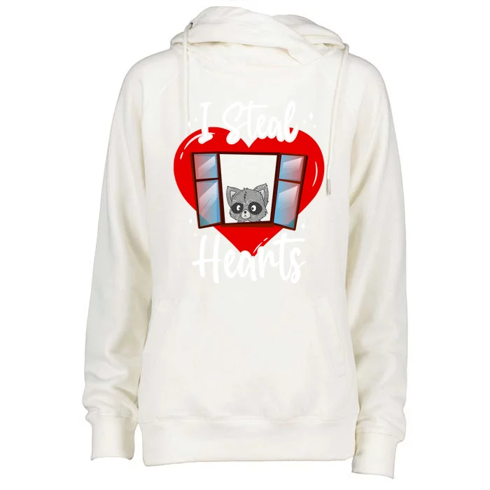 Valentines Cute Raccoon Lovers I Steal Hearts Valentines Day Gift Womens Funnel Neck Pullover Hood