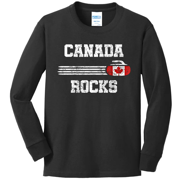 Vintage Canada Rocks Curling Gift Cool Gift Kids Long Sleeve Shirt