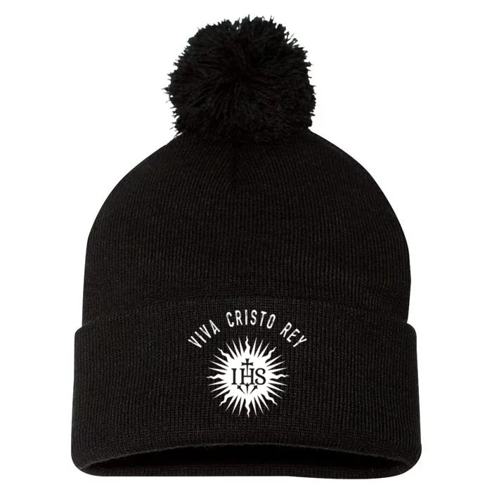 Viva Cristo Rey Catholic Cristeros Gift Pom Pom 12in Knit Beanie