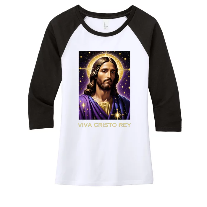 Viva Cristo Rey Catholic Jesus Christ The King Women's Tri-Blend 3/4-Sleeve Raglan Shirt