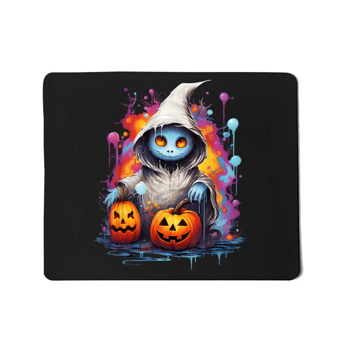 Vintage Costume Retro Scary Halloween Ghost And Pumpkins Mousepad