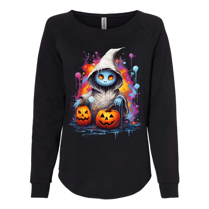 Vintage Costume Retro Scary Halloween Ghost And Pumpkins Womens California Wash Sweatshirt