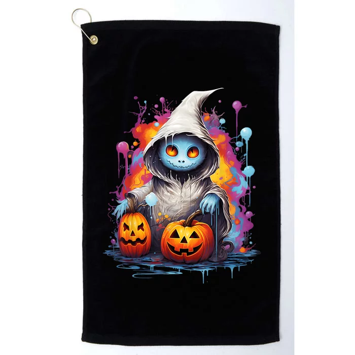 Vintage Costume Retro Scary Halloween Ghost And Pumpkins Platinum Collection Golf Towel