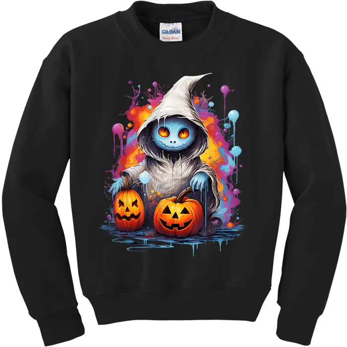 Vintage Costume Retro Scary Halloween Ghost And Pumpkins Kids Sweatshirt