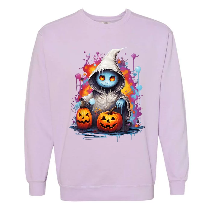 Vintage Costume Retro Scary Halloween Ghost And Pumpkins Garment-Dyed Sweatshirt