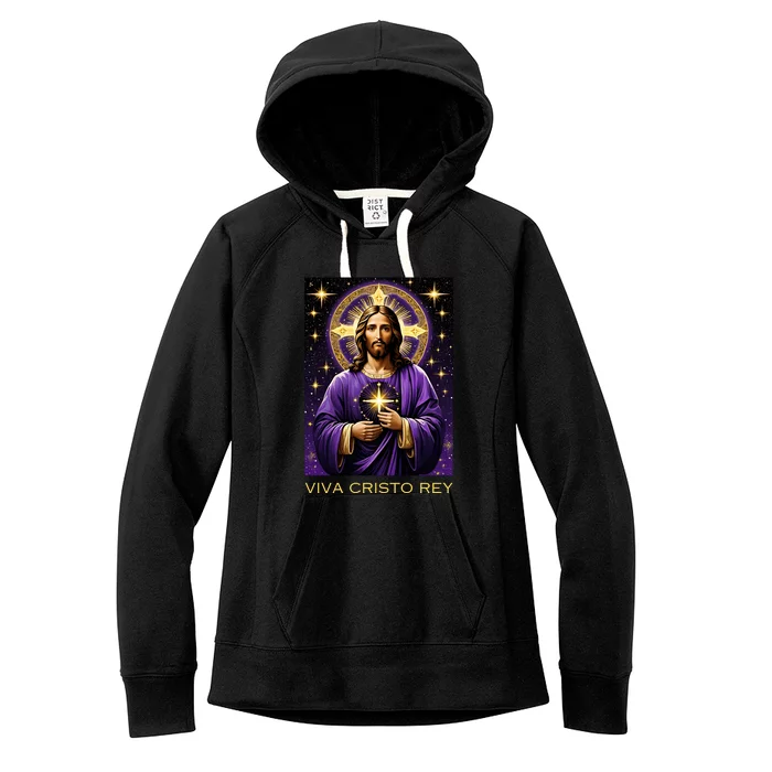 Viva Cristo Rey Catholic Jesus Christ The King Women's Fleece Hoodie