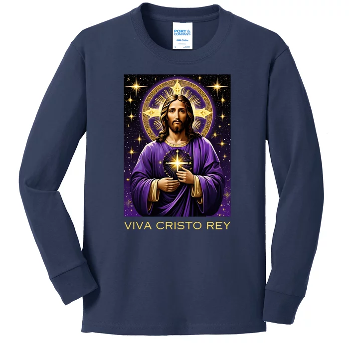 Viva Cristo Rey Catholic Jesus Christ The King Kids Long Sleeve Shirt