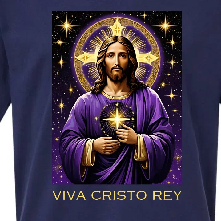 Viva Cristo Rey Catholic Jesus Christ The King Sueded Cloud Jersey T-Shirt