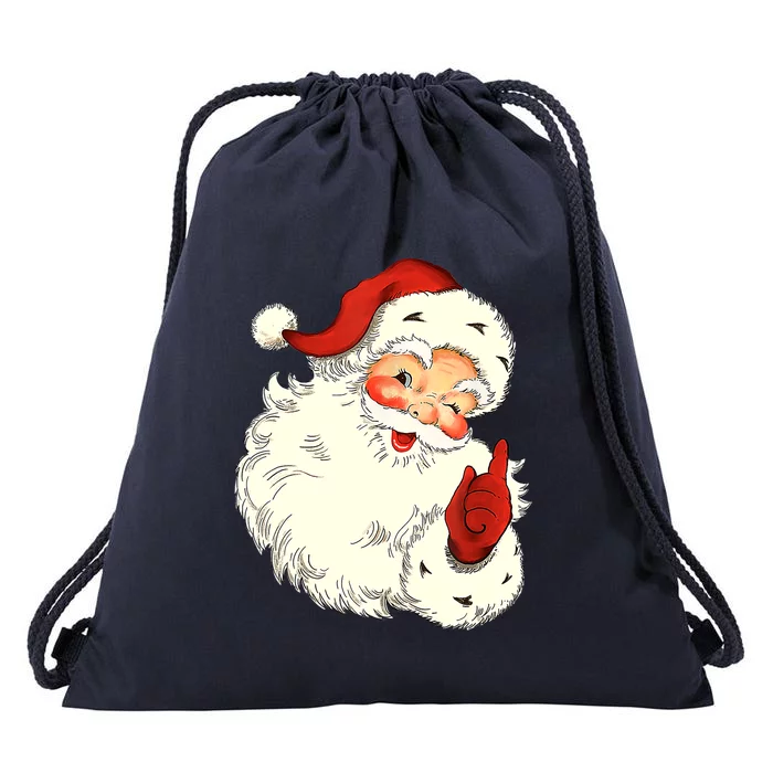 Vintage Christmas Santa Claus Face Old Fashioned Gift Drawstring Bag