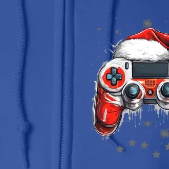 Videogame Controller Santa Hat Christmas Gaming Xmas Gamer Cute Gift Full Zip Hoodie