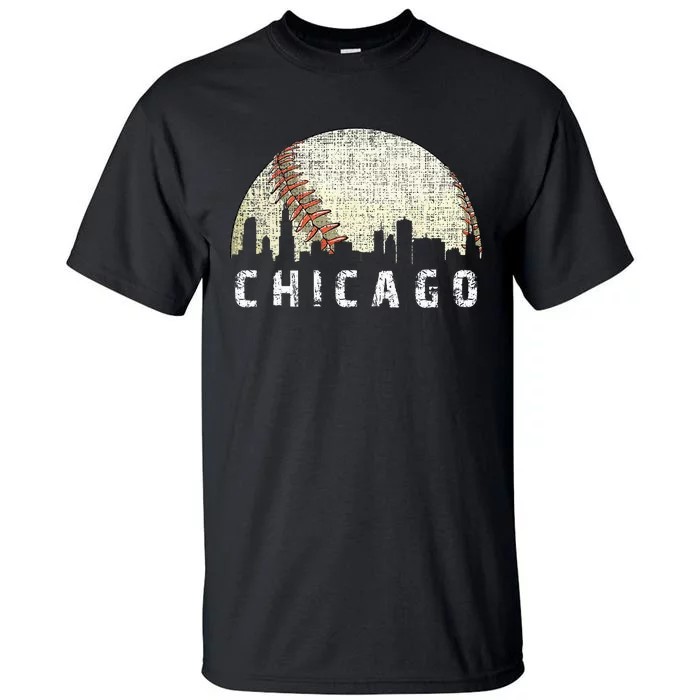 Vintage Chicago Skyline City Baseball Met At Gameday Tall T-Shirt