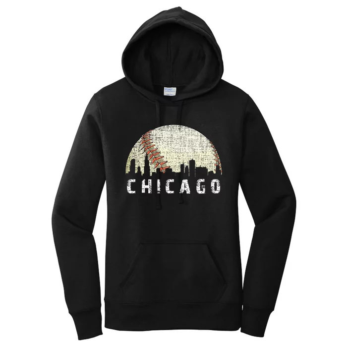 Vintage Chicago Skyline City Baseball Met At Gameday Women's Pullover Hoodie