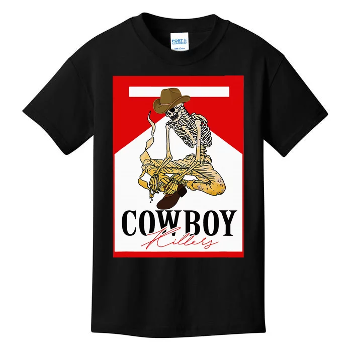 Vintage Cowboy Skull Smoking Cigarette Rodeo Kids T-Shirt