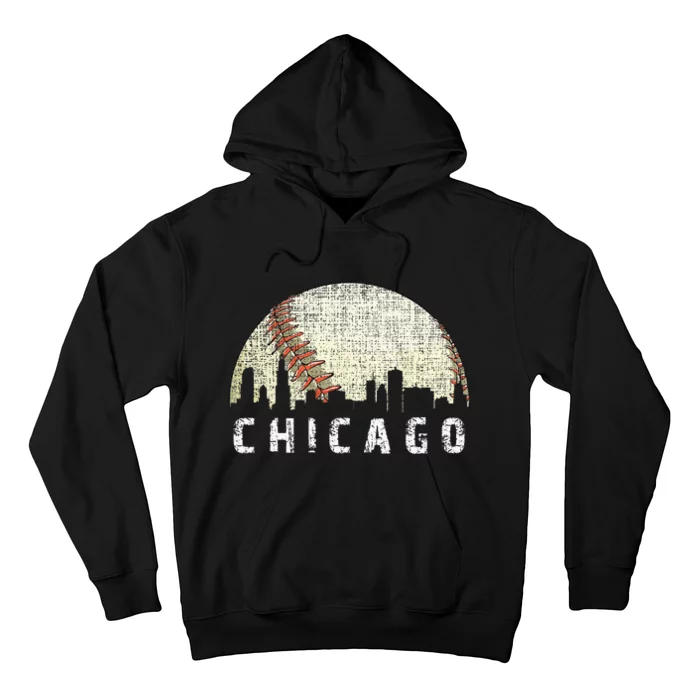 Vintage Chicago Skyline City Baseball Met At Gameday Hoodie