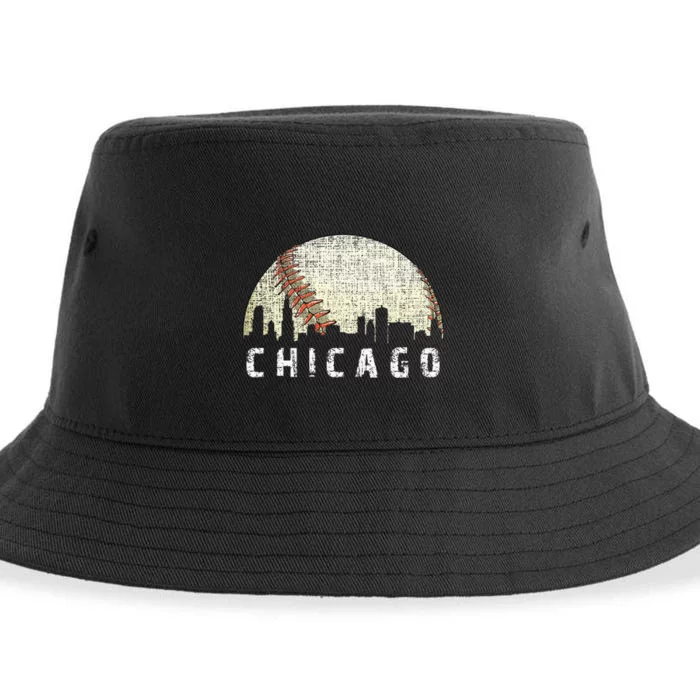 Vintage Chicago Skyline City Baseball Met At Gameday Sustainable Bucket Hat