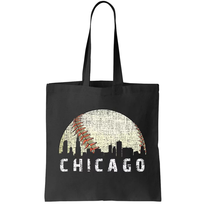 Vintage Chicago Skyline City Baseball Met At Gameday Tote Bag