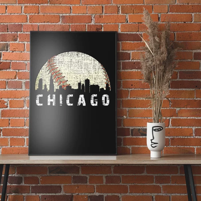 Vintage Chicago Skyline City Baseball Met At Gameday Poster