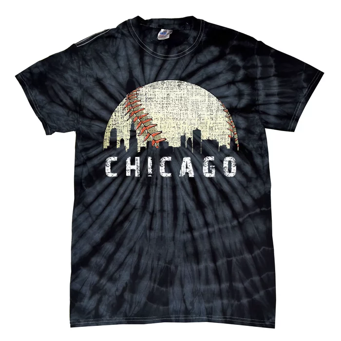 Vintage Chicago Skyline City Baseball Met At Gameday Tie-Dye T-Shirt