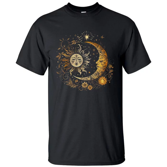 Vintage Celestial Sun Moon Flower Astrology Moon Phases Tall T-Shirt