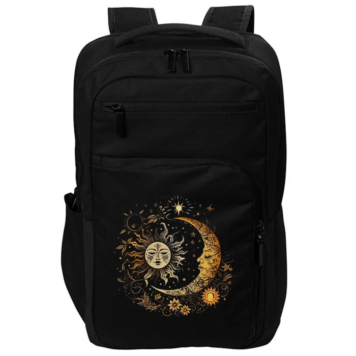 Vintage Celestial Sun Moon Flower Astrology Moon Phases Impact Tech Backpack