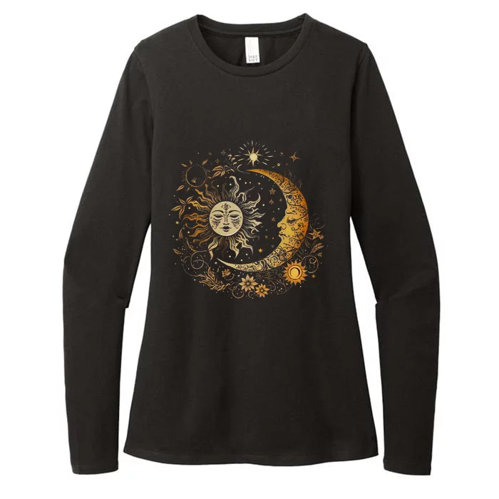 Vintage Celestial Sun Moon Flower Astrology Moon Phases Womens CVC Long Sleeve Shirt