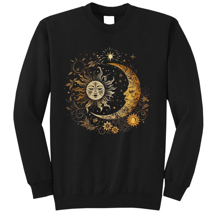 Vintage Celestial Sun Moon Flower Astrology Moon Phases Tall Sweatshirt