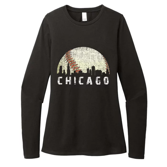 Vintage Chicago Skyline City Baseball Womens CVC Long Sleeve Shirt