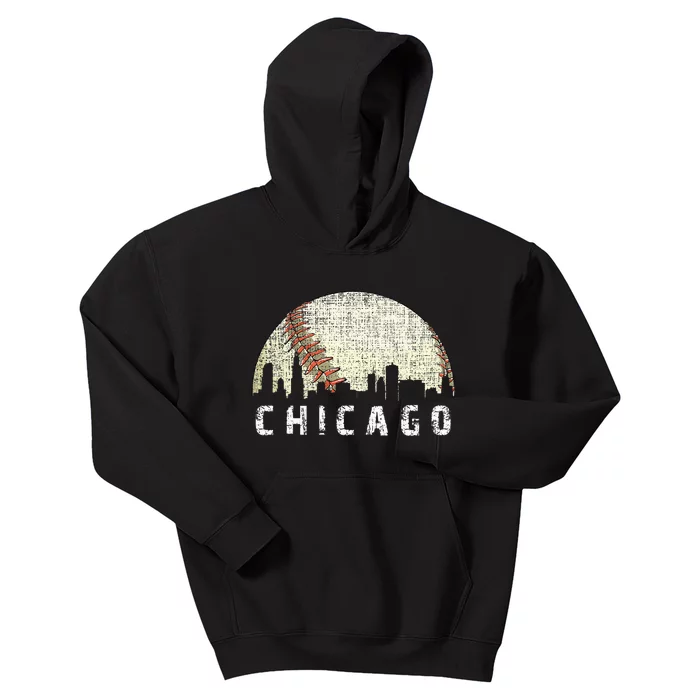 Vintage Chicago Skyline City Baseball Kids Hoodie