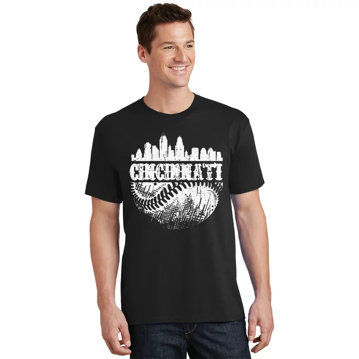 Vintage Cincinnati Skyline City Baseball Met At Gameday T-Shirt