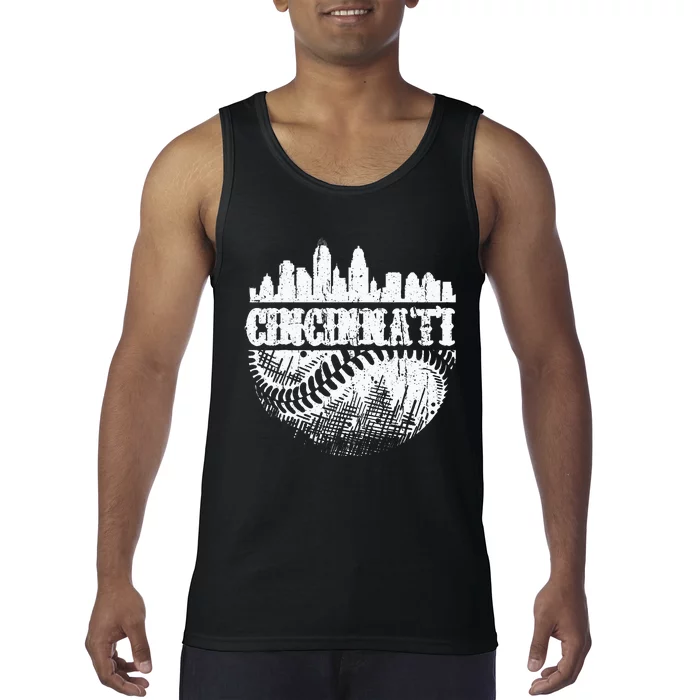 Vintage Cincinnati Skyline City Baseball Met At Gameday Tank Top