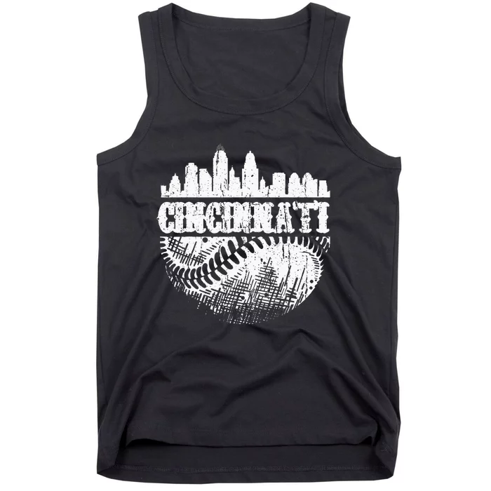 Vintage Cincinnati Skyline City Baseball Met At Gameday Tank Top