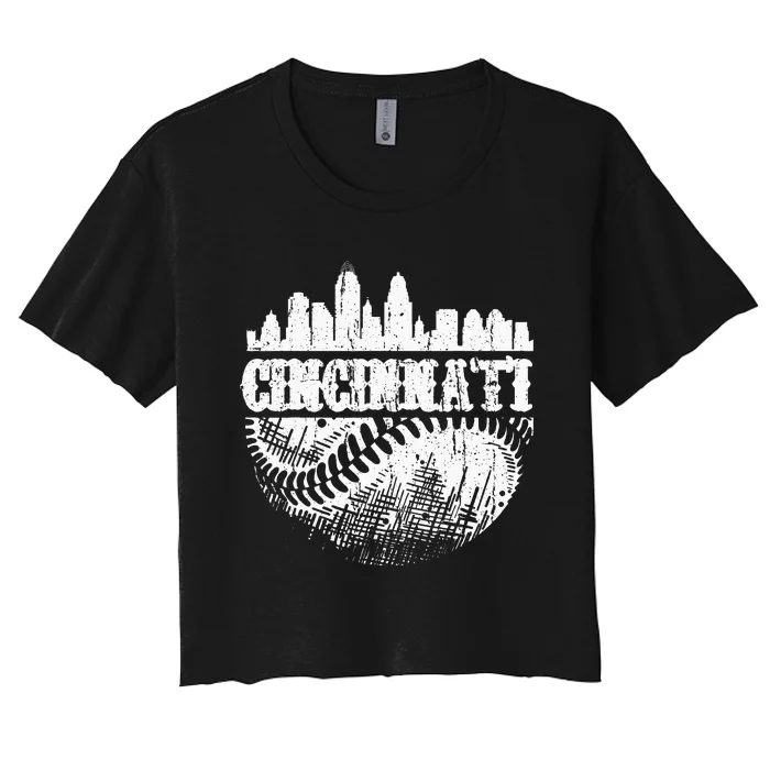 Vintage Cincinnati Skyline City Baseball Met At Gameday Women's Crop Top Tee