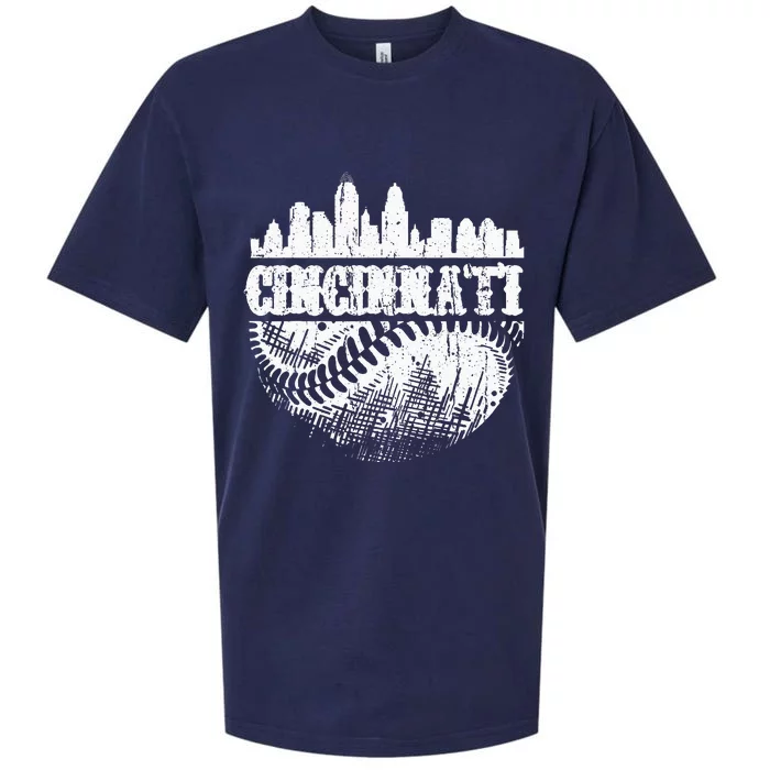 Vintage Cincinnati Skyline City Baseball Met At Gameday Sueded Cloud Jersey T-Shirt