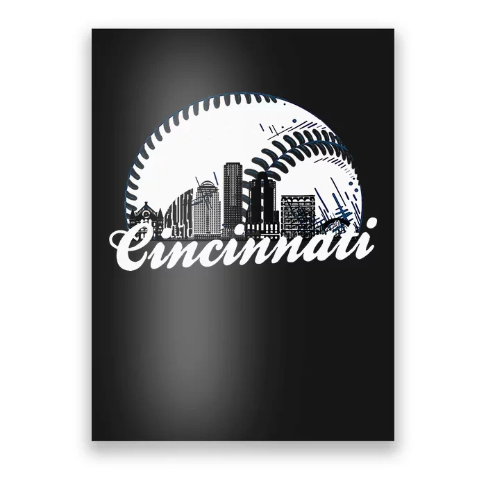 Vintage Cincinnati Skyline City Baseball Met At Gameday Poster