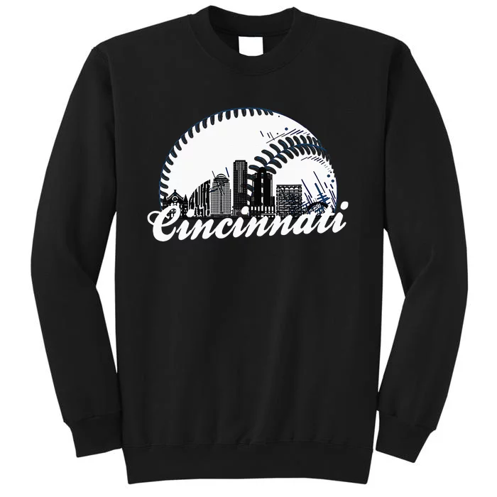 Vintage Cincinnati Skyline City Baseball Met At Gameday Tall Sweatshirt