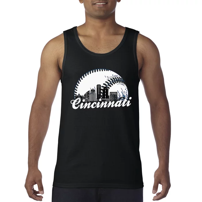 Vintage Cincinnati Skyline City Baseball Met At Gameday Tank Top