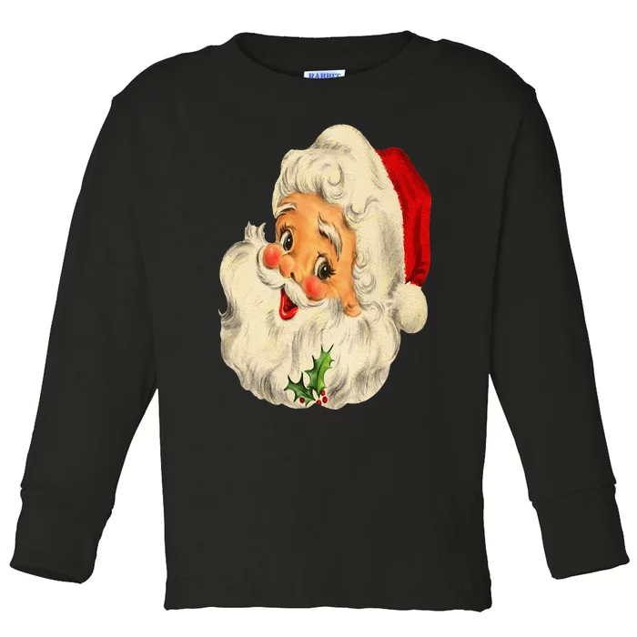 Vintage Christmas Santa Claus Face Funny Old Fashioned Toddler Long Sleeve Shirt