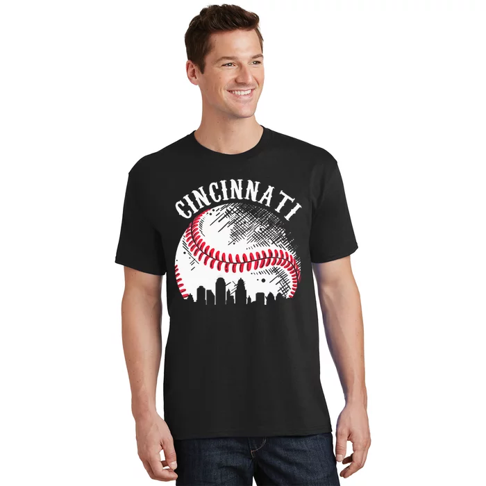 Vintage Cincinnati Skyline City Baseball Tee Met At Gameday T-Shirt