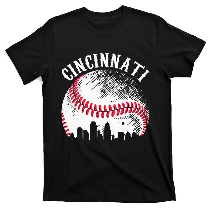 Vintage Cincinnati Skyline City Baseball Tee Met At Gameday T-Shirt