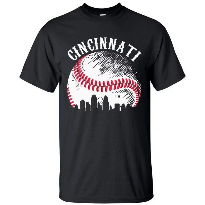 Vintage Cincinnati Skyline City Baseball Tee Met At Gameday Tall T-Shirt