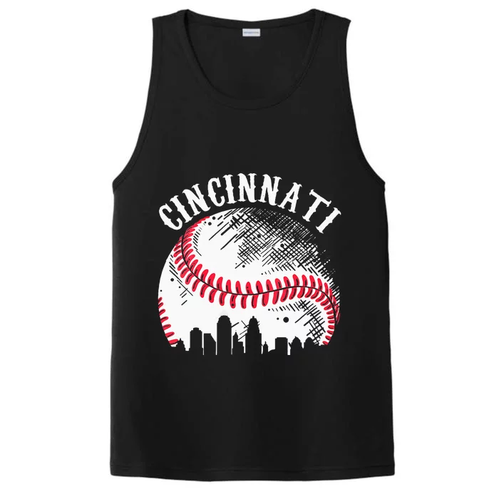 Vintage Cincinnati Skyline City Baseball Tee Met At Gameday Performance Tank