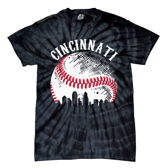 Vintage Cincinnati Skyline City Baseball Tee Met At Gameday Tie-Dye T-Shirt