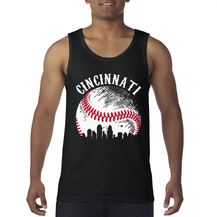 Vintage Cincinnati Skyline City Baseball Tee Met At Gameday Tank Top